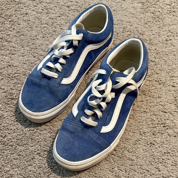 Blue + White Suede Low-Top Vans Shoes - Picture 1 of 5